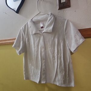 Women's Short Sleeve Button Front Shirt - White